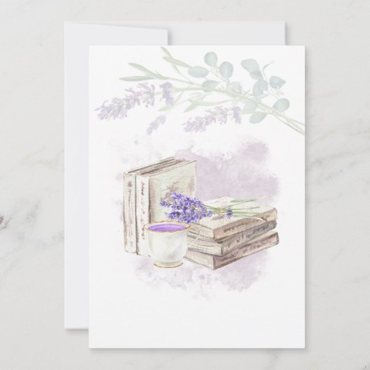 ラベンダーカップのお茶、お茶パーティーブライダルシャワー 招待状 (裏面)