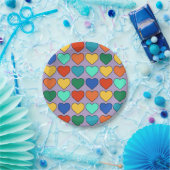 ラベンダーカラフルの可愛いハート柄 ペーパープレート (パーティー)