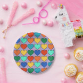 ラベンダーカラフルの可愛いハート柄 ペーパープレート (パーティー)