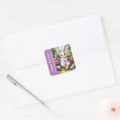 ラベンダーカラフルフローラバニーイースターエッグ スクエアシール (封筒)