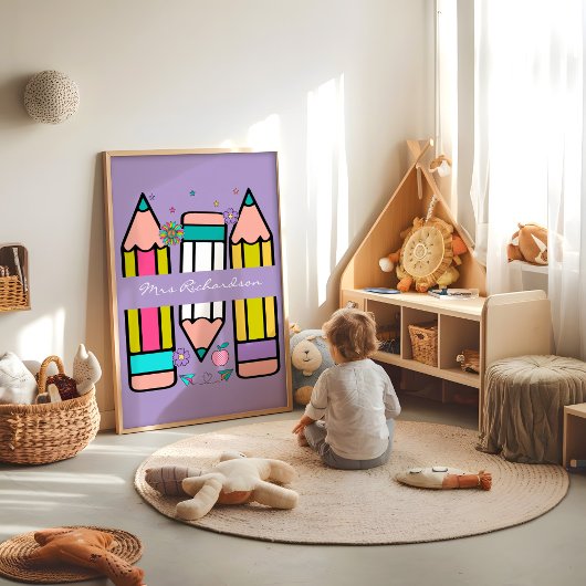 ラベンダーカラフル先生漫画鉛筆ポスター ポスター