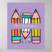 ラベンダーカラフル先生漫画鉛筆ポスター ポスター (正面)