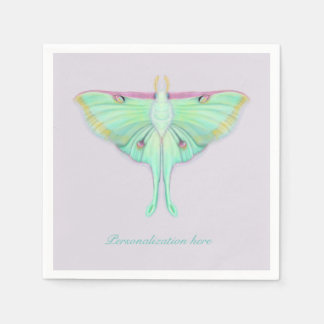 ラベンダーカラーのオリジナルメッセージ付きルナ moth スタンダードカクテルナプキン