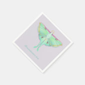 ラベンダーカラーのオリジナルメッセージ付きルナ moth スタンダードカクテルナプキン (角)
