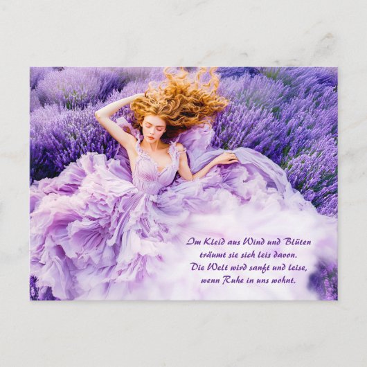 ラベンダーガウンの流れに休む女性 シーズンポストカード (正面)