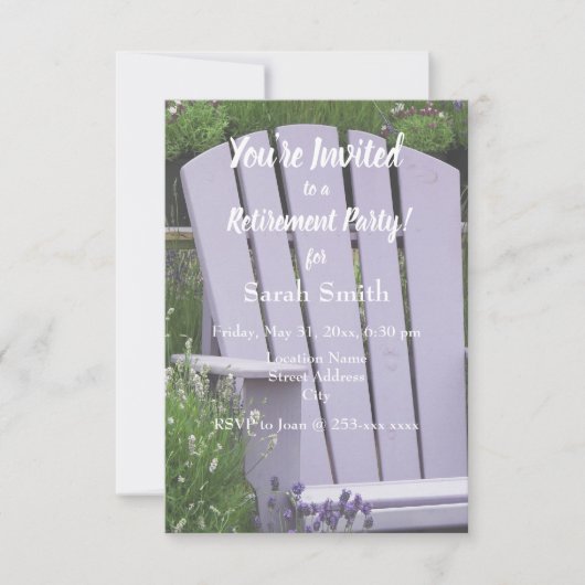 ラベンダーガーデンチェア写真リタイアメントパーティー 招待状 (正面)