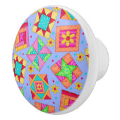 ラベンダーキカラフルルトパッチワークブロックアート セラミックノブ (右)