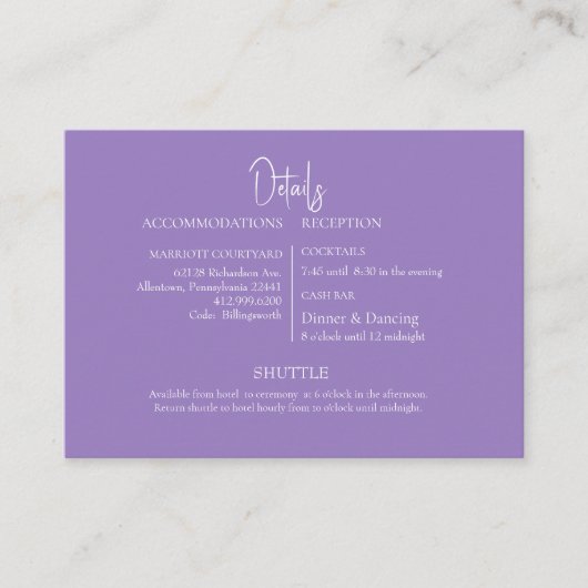 ラベンダーキャッシュバー&シャトルズ結婚ズ エンクロージャーカード (正面)