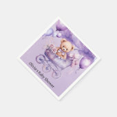 ラベンダーキャリッジガールベビーシャワー付きテディベア スタンダードカクテルナプキン (角)