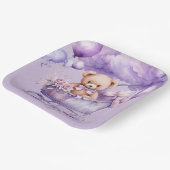 ラベンダーキャリッジガールベビーシャワー付きテディベア ペーパープレート (傾斜あり)