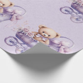 ラベンダーキャリッジガールベビーシャワー付きテディベア ラッピングペーパー (角)