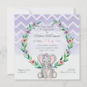 ラベンダーキュートベビーゾウリースフローラシェブロン 招待状 (正面)