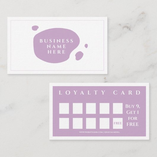 ラベンダーキュートミニマリストサロンコーヒーショップ ロイヤリティカード (正面/裏面)