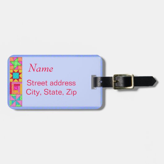 ラベンダーキルトブロック荷物又は裁縫機械ラベル ラゲッジタグ (正面横)