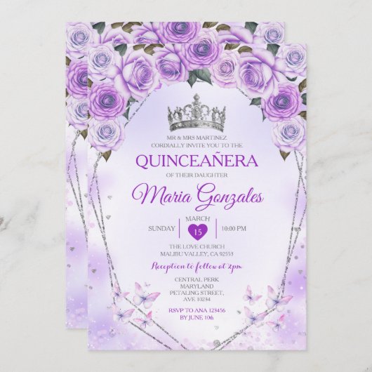 ラベンダーキンセアニラクラウン15アノスバタフライ 招待状 (正面/裏面)