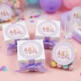 ラベンダーギンガムチェックの1歳の誕生日をお祝いするパーソナライズデザイン ラウンドシール