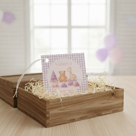 ラベンダーギンガムチェックの1歳の誕生日デザイン フェイバータグ
