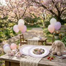 ラベンダーギンガムチェックの1歳の誕生日記念写真の御礼