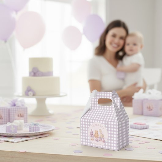 ラベンダーギンガムチェックの1歳の誕生日  フェイバーボックス