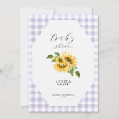 ラベンダーギンガムヒマワリ汎用ベビーシャワー 招待状 (正面)