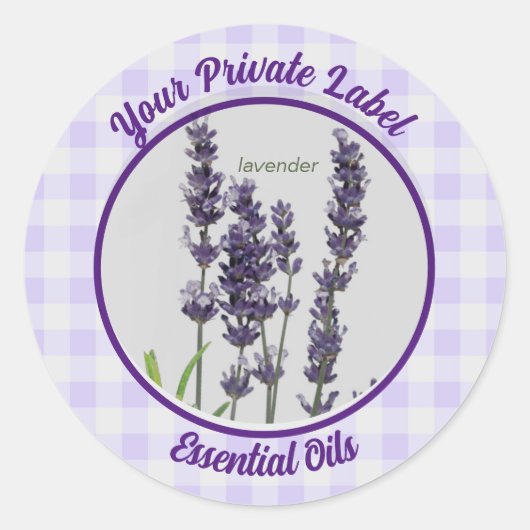 ラベンダーギンガムプライベートエッセンシャル油ラベル ラウンドシール (正面)