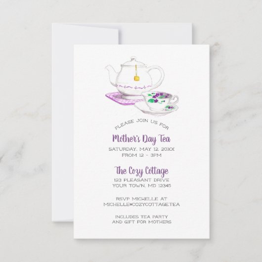 ラベンダーギンガムマザーズデイティーパーティー 招待状 (正面)