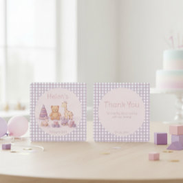 ラベンダーギンガム 1歳誕生日 サンキューカード