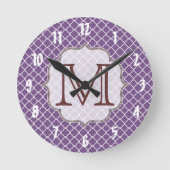 ラベンダークォーターフォイルラティモノグラムウォールクロック ラウンド壁時計 (正面)