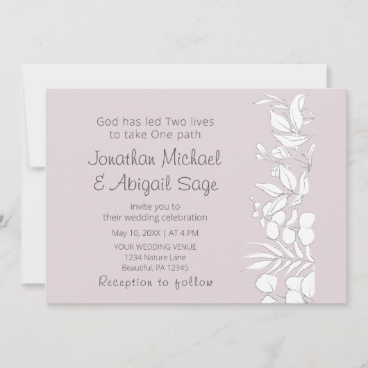 ラベンダークリスチャン結婚ズの白ユーカリ 招待状 (正面)