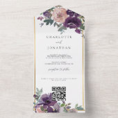 ラベンダークリームの水色の素朴葉結婚の オールインワン招待状 (内側)