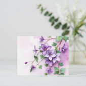 ラベンダークレマティスつる植物水彩 ポストカード (スタンド正面)