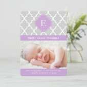 ラベンダークローバーモノグラム出産アナウンス 案内状 (スタンド正面)