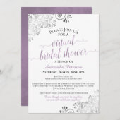 ラベンダーグエレガントレーホワイト仮想ブライダルシャワー 招待状 (正面/裏面)