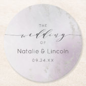 ラベンダーグラデーション紫色の銀箔フロストモノグラム ラウンドペーパーコースター (正面)