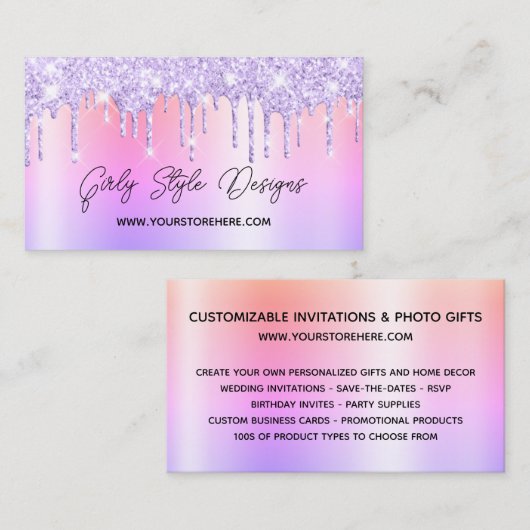 ラベンダーグリッタードライ数々のプグラデーションオンラインストア 名刺 (正面/裏面)