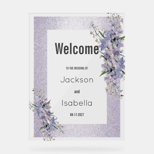 ラベンダーグリッターワイルドフラワーフローラへようこそ アクリルサイン (正面)