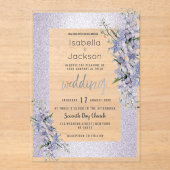 ラベンダーグリッターワイルドフラワー結婚ズフローラ アクリル招待状 (正面)