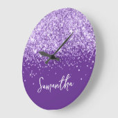 ラベンダーグリッター王室の紫スクリプト名 ラージ壁時計 (傾斜)