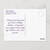 ラベンダーグリッター スウィート16 サンクス ポストカード (裏面)