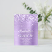 ラベンダーグリッター フォイル スイート16 フォト インビテーションポストカード (スタンド正面)