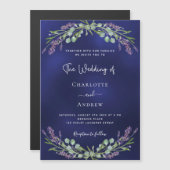 ラベンダーグリーンのネイビーブルー結婚ラグジュアリーズ マグネット招待状 (正面/裏面)