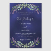 ラベンダーグリーンのネイビーブルー結婚ラグジュアリーズ マグネット招待状 (正面)