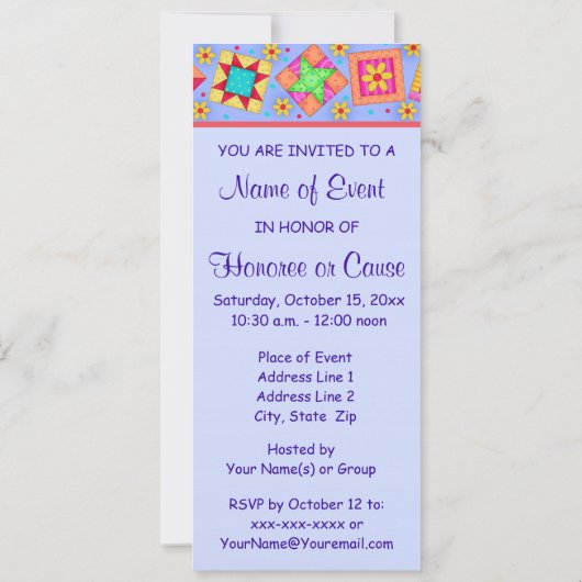 ラベンダーグリーンパッチワークキルトブロックアート 招待状 (裏面)