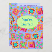 ラベンダーグリーンパッチワークキルトブロックアート 招待状 (正面/裏面)