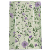 ラベンダーグリーンボタニカルデザイン ミディアムペーパーバッグ (正面)