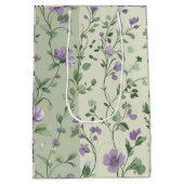 ラベンダーグリーンボタニカルデザイン ミディアムペーパーバッグ (裏面)