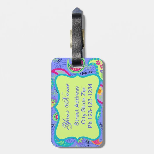 ラベンダーグリーンモダンペイズリーパターンモノグラム ラゲッジタグ (裏面縦)