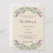 ラベンダーグリーンリーバイオレットベージュ結婚ラグジュアリー 招待状 (正面)