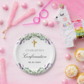 ラベンダーグリーンリーバイオレット花模様確認 ペーパープレート (パーティー)