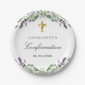 ラベンダーグリーンリーバイオレット花模様確認 ペーパープレート (正面)